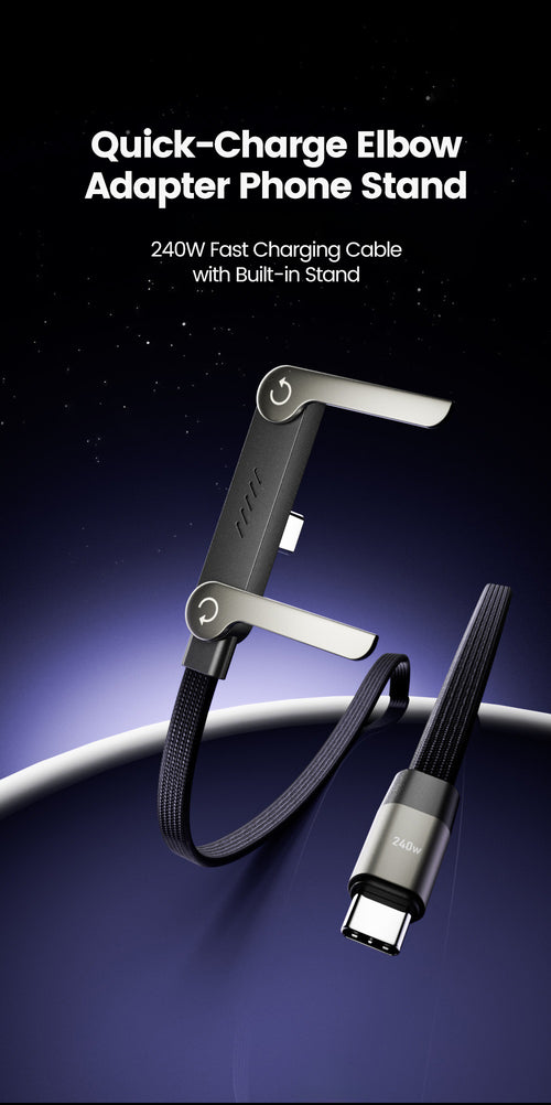 Cable USB-C 240W con Soporte Plegable – Carga Rápida 2 en 1